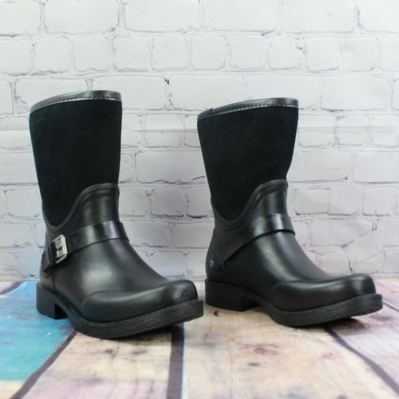 UGG Sivada Black Suede WP Wool Insole Mid Calf Winter Boots Size US 6 - Picture 3 of 9